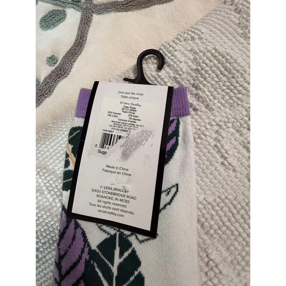 Vera Bradley Palm Floral Crew Socks Purple Teal Yellow White New 28172-16565